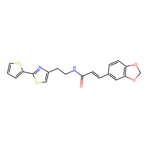 (E)-3-(benzo[d][1,3]dioxol-5-yl)-N-(2-(2-(thiophen-2-yl)thiazol-4-yl)ethyl)acrylamide structure