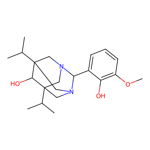 (1r,5R,7S)-2-(2-hydroxy-3-methoxyphenyl)-5,7-diisopropyl-1,3-diazaadamantan-6-ol structure