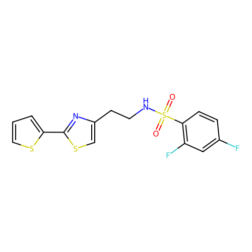 2,4-difluoro-N-{2-[2-(thiophen-2-yl)-1,3-thiazol-4-yl]ethyl}benzenesulfonamide structure