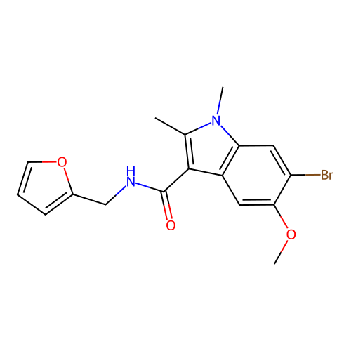 6-bromo-N-(furan-2-ylmethyl)-5-methoxy-1,2-dimethyl-1H-indole-3-carboxamide structure