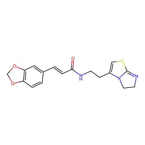 (E)-3-(benzo[d][1,3]dioxol-5-yl)-N-(2-(5,6-dihydroimidazo[2,1-b]thiazol-3-yl)ethyl)acrylamide structure
