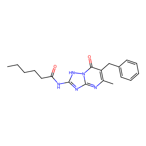 N-(6-benzyl-7-hydroxy-5-methyl[1,2,4]triazolo[1,5-a]pyrimidin-2-yl)hexanamide structure