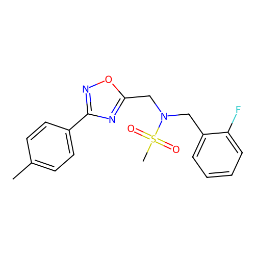 N-(2-fluorobenzyl)-N-((3-(p-tolyl)-1,2,4-oxadiazol-5-yl)methyl)methanesulfonamide structure