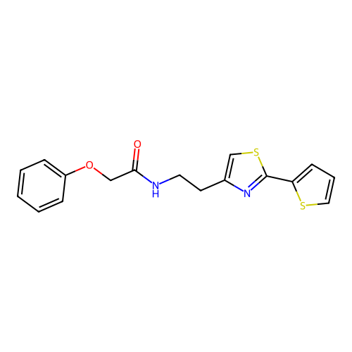 2-phenoxy-N-{2-[2-(thiophen-2-yl)-1,3-thiazol-4-yl]ethyl}acetamide structure