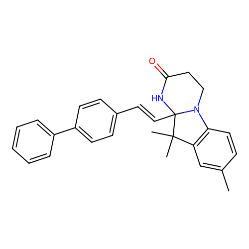 10a-(2-([1,1'-biphenyl]-4-yl)vinyl)-8,10,10-trimethyl-3,4,10,10a-tetrahydropyrimido[1,2-a]indol-2(1H)-one structure