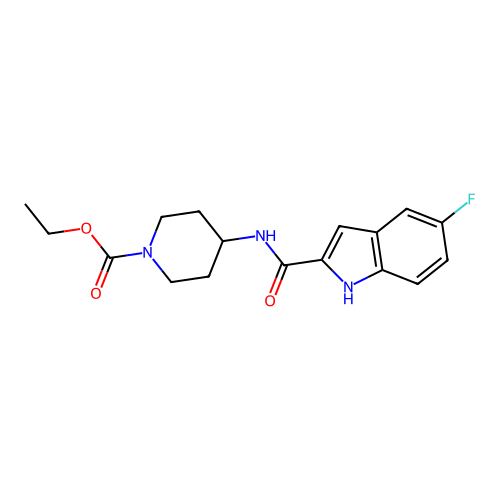 ethyl 4-{[(5-fluoro-1H-indol-2-yl)carbonyl]amino}piperidine-1-carboxylate structure