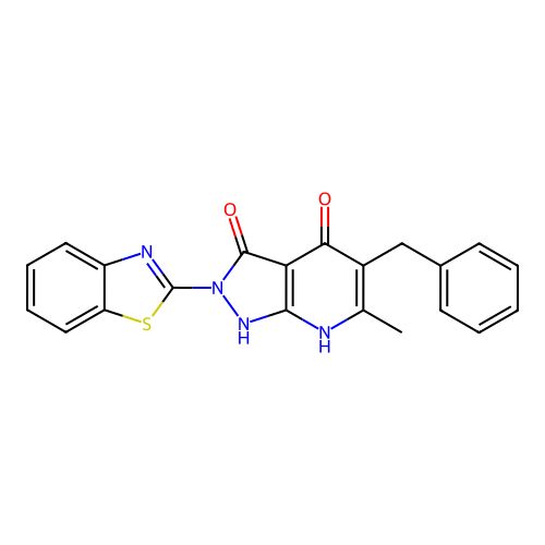 2-(benzo[d]thiazol-2-yl)-5-benzyl-6-methyl-1H-pyrazolo[3,4-b]pyridine-3,4(2H,7H)-dione structure