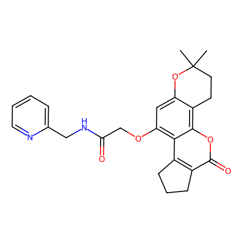 2-((2,2-dimethyl-6-oxo-3,4,6,7,8,9-hexahydro-2H-cyclopenta[c]pyrano[2,3-h]chromen-10-yl)oxy)-N-(pyridin-2-ylmethyl)acetamide structure