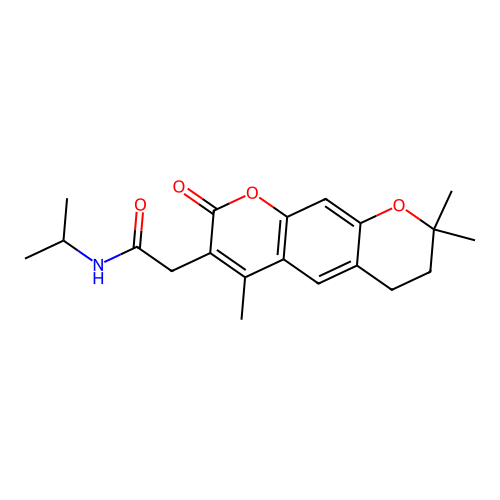 N-isopropyl-2-(4,8,8-trimethyl-2-oxo-2,6,7,8-tetrahydropyrano[3,2-g]chromen-3-yl)acetamide structure
