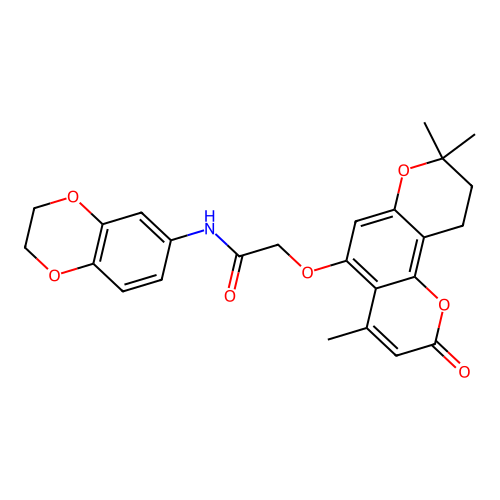 N-(2,3-dihydrobenzo[b][1,4]dioxin-6-yl)-2-((4,8,8-trimethyl-2-oxo-2,8,9,10-tetrahydropyrano[2,3-f]chromen-5-yl)oxy)acetamide structure