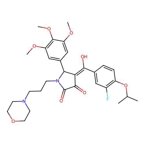 (4E)-4-[(3-fluoro-4-propan-2-yloxyphenyl)-hydroxymethylidene]-1-(3-morpholin-4-ylpropyl)-5-(3,4,5-trimethoxyphenyl)pyrrolidine-2,3-dione structure