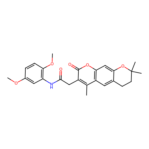 N-(2,5-dimethoxyphenyl)-2-(4,8,8-trimethyl-2-oxo-2,6,7,8-tetrahydropyrano[3,2-g]chromen-3-yl)acetamide structure