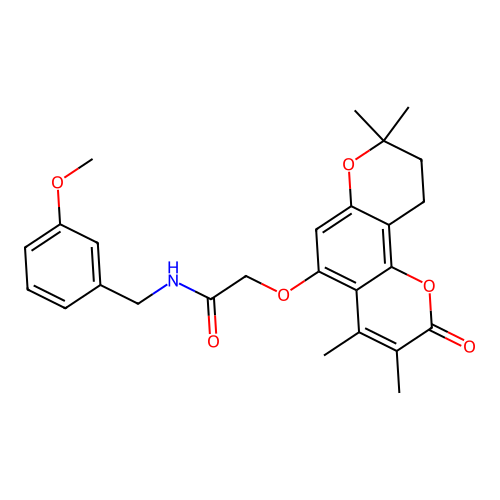 N-(3-methoxybenzyl)-2-((3,4,8,8-tetramethyl-2-oxo-2,8,9,10-tetrahydropyrano[2,3-f]chromen-5-yl)oxy)acetamide structure