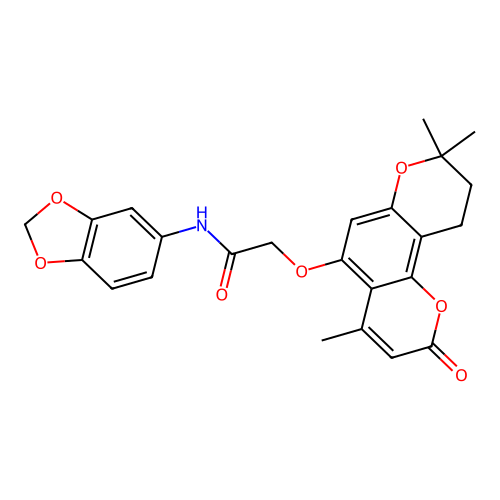 N-(benzo[d][1,3]dioxol-5-yl)-2-((4,8,8-trimethyl-2-oxo-2,8,9,10-tetrahydropyrano[2,3-f]chromen-5-yl)oxy)acetamide structure