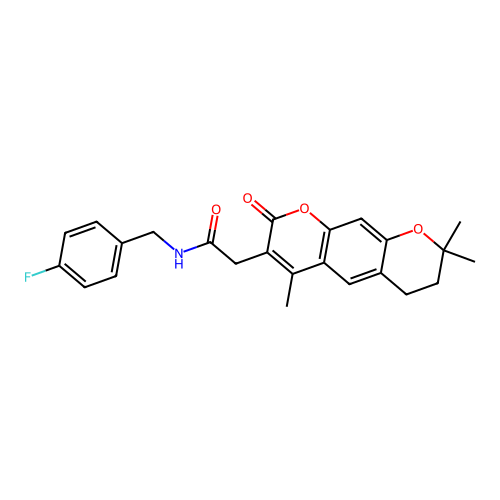N-(4-fluorobenzyl)-2-(4,8,8-trimethyl-2-oxo-2,6,7,8-tetrahydropyrano[3,2-g]chromen-3-yl)acetamide structure