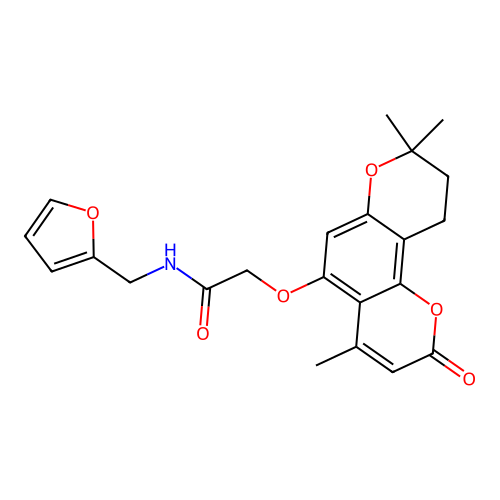 N-(furan-2-ylmethyl)-2-((4,8,8-trimethyl-2-oxo-2,8,9,10-tetrahydropyrano[2,3-f]chromen-5-yl)oxy)acetamide structure
