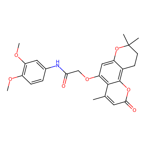 N-(3,4-dimethoxyphenyl)-2-((4,8,8-trimethyl-2-oxo-2,8,9,10-tetrahydropyrano[2,3-f]chromen-5-yl)oxy)acetamide structure