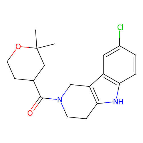 (8-chloro-1,3,4,5-tetrahydropyrido[4,3-b]indol-2-yl)-(2,2-dimethyloxan-4-yl)methanone structure