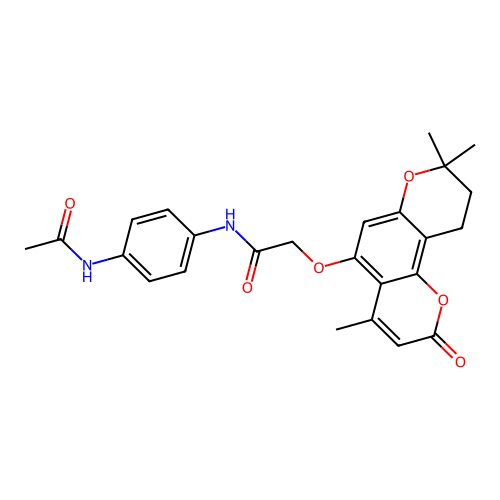 N-(4-acetamidophenyl)-2-((4,8,8-trimethyl-2-oxo-2,8,9,10-tetrahydropyrano[2,3-f]chromen-5-yl)oxy)acetamide structure