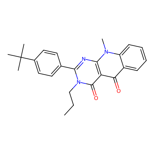 2-(4-(tert-butyl)phenyl)-10-methyl-3-propylpyrimido[4,5-b]quinoline-4,5(3H,10H)-dione structure