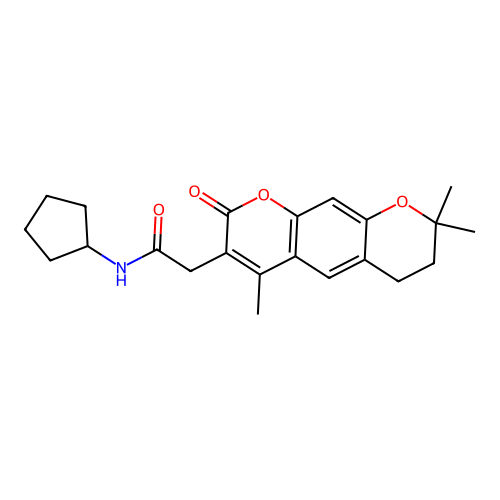 N-cyclopentyl-2-(4,8,8-trimethyl-2-oxo-2,6,7,8-tetrahydropyrano[3,2-g]chromen-3-yl)acetamide structure