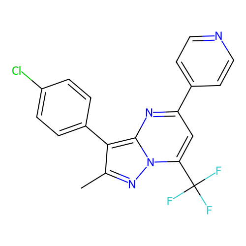 3-(4-chlorophenyl)-2-methyl-5-(pyridin-4-yl)-7-(trifluoromethyl)pyrazolo[1,5-a]pyrimidine structure