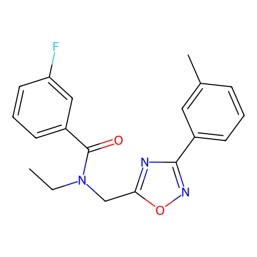 N-ethyl-3-fluoro-N-[[3-(3-methylphenyl)-1,2,4-oxadiazol-5-yl]methyl]benzamide structure