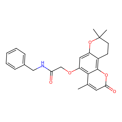 N-benzyl-2-((4,8,8-trimethyl-2-oxo-2,8,9,10-tetrahydropyrano[2,3-f]chromen-5-yl)oxy)acetamide structure