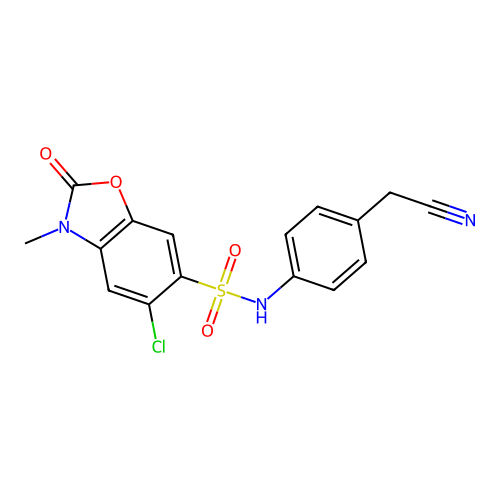 5-chloro-N-[4-(cyanomethyl)phenyl]-3-methyl-2-oxo-2,3-dihydro-1,3-benzoxazole-6-sulfonamide structure