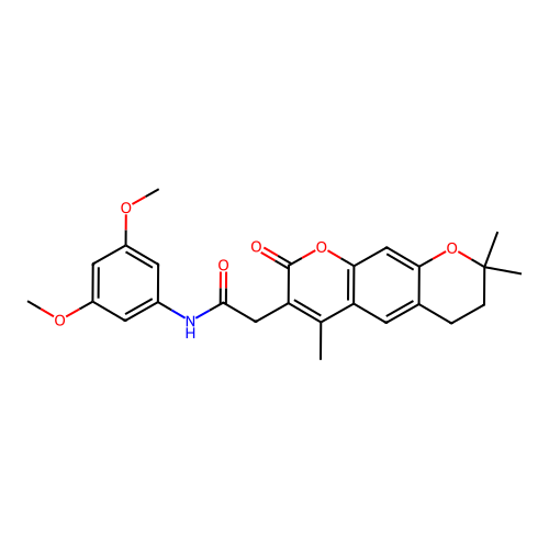 N-(3,5-dimethoxyphenyl)-2-(4,8,8-trimethyl-2-oxo-2,6,7,8-tetrahydropyrano[3,2-g]chromen-3-yl)acetamide structure