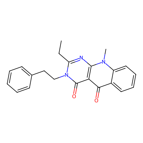 2-ethyl-10-methyl-3-phenethylpyrimido[4,5-b]quinoline-4,5(3H,10H)-dione structure