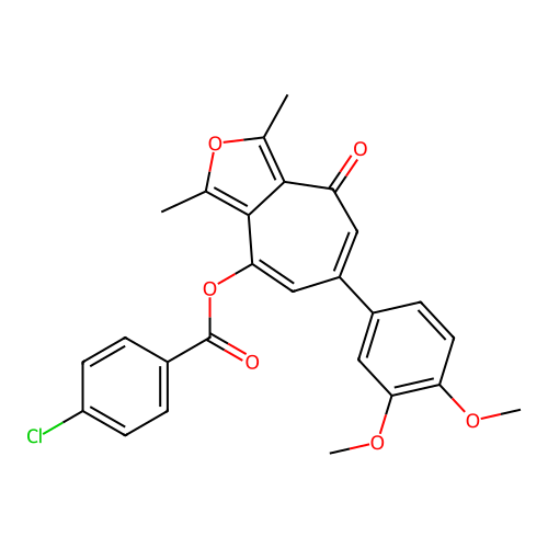 6-(3,4-dimethoxyphenyl)-1,3-dimethyl-4-oxo-4H-cyclohepta[c]furan-8-yl 4-chlorobenzoate structure