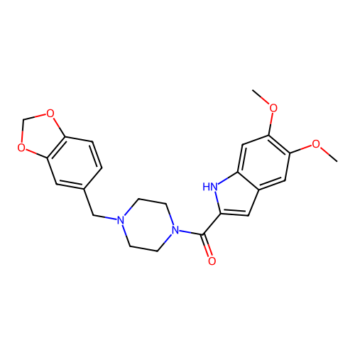 (4-(benzo[d][1,3]dioxol-5-ylmethyl)piperazin-1-yl)(5,6-dimethoxy-1H-indol-2-yl)methanone structure