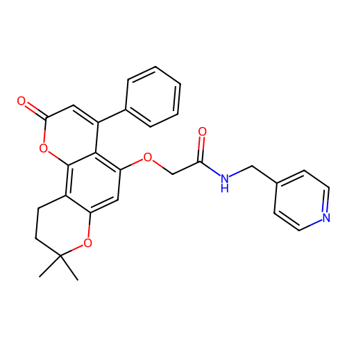 2-((8,8-dimethyl-2-oxo-4-phenyl-2,8,9,10-tetrahydropyrano[2,3-f]chromen-5-yl)oxy)-N-(pyridin-4-ylmethyl)acetamide structure