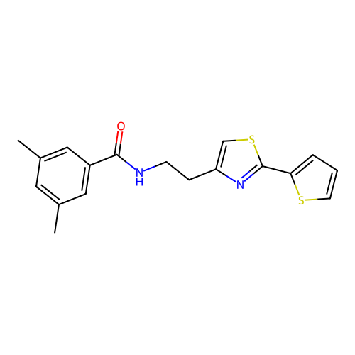 3,5-dimethyl-N-{2-[2-(thiophen-2-yl)-1,3-thiazol-4-yl]ethyl}benzamide structure