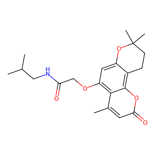 N-isobutyl-2-((4,8,8-trimethyl-2-oxo-2,8,9,10-tetrahydropyrano[2,3-f]chromen-5-yl)oxy)acetamide structure