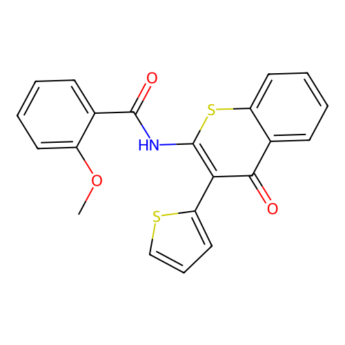 2-methoxy-N-(4-oxo-3-(thiophen-2-yl)-4H-thiochromen-2-yl)benzamide structure
