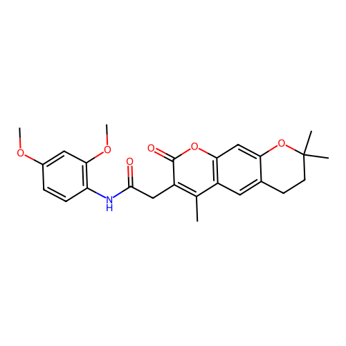 N-(2,4-dimethoxyphenyl)-2-(4,8,8-trimethyl-2-oxo-2,6,7,8-tetrahydropyrano[3,2-g]chromen-3-yl)acetamide structure
