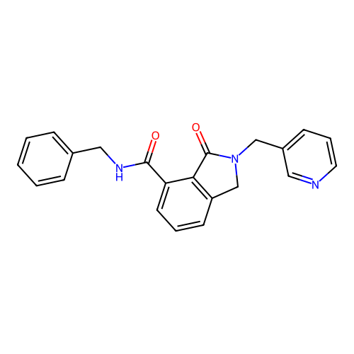 N-benzyl-3-oxo-2-(pyridin-3-ylmethyl)-2,3-dihydro-1H-isoindole-4-carboxamide structure