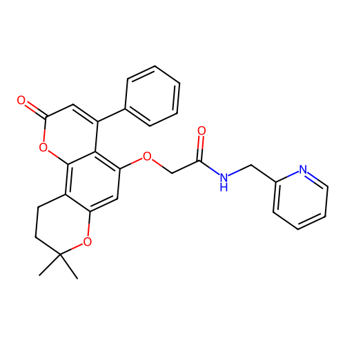 2-((8,8-dimethyl-2-oxo-4-phenyl-2,8,9,10-tetrahydropyrano[2,3-f]chromen-5-yl)oxy)-N-(pyridin-2-ylmethyl)acetamide structure