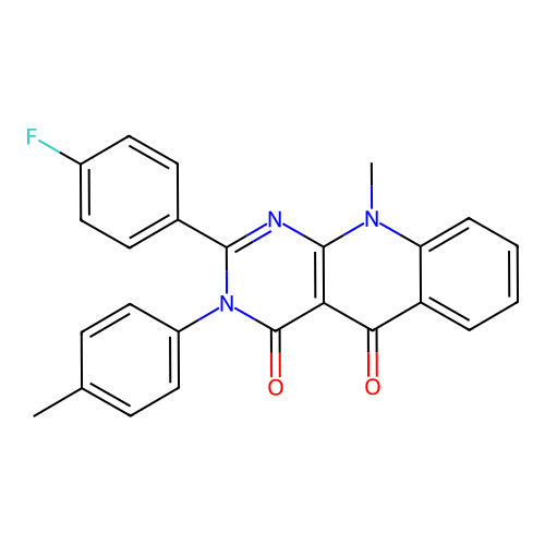2-(4-fluorophenyl)-10-methyl-3-(4-methylphenyl)pyrimido[4,5-b]quinoline-4,5-dione structure