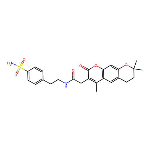 N-(4-sulfamoylphenethyl)-2-(4,8,8-trimethyl-2-oxo-2,6,7,8-tetrahydropyrano[3,2-g]chromen-3-yl)acetamide structure