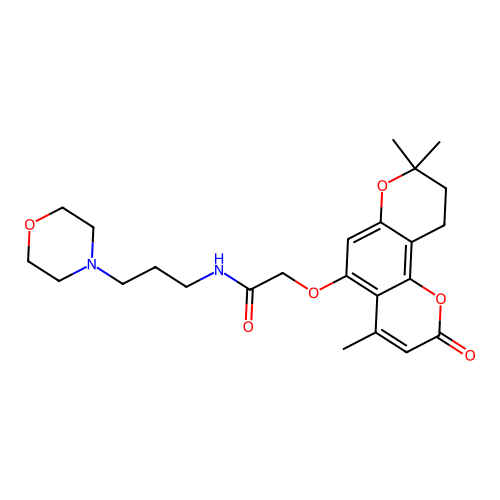N-(3-morpholinopropyl)-2-((4,8,8-trimethyl-2-oxo-2,8,9,10-tetrahydropyrano[2,3-f]chromen-5-yl)oxy)acetamide structure