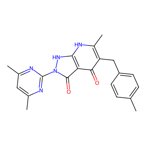 2-(4,6-dimethylpyrimidin-2-yl)-6-methyl-5-(4-methylbenzyl)-1H-pyrazolo[3,4-b]pyridine-3,4(2H,7H)-dione structure