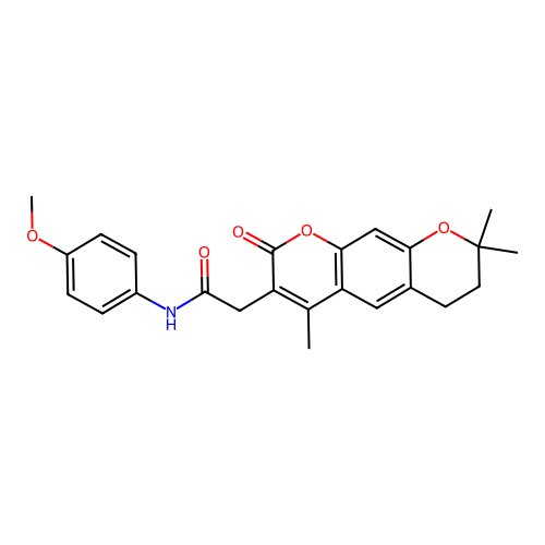 N-(4-methoxyphenyl)-2-(4,8,8-trimethyl-2-oxo-2,6,7,8-tetrahydropyrano[3,2-g]chromen-3-yl)acetamide structure