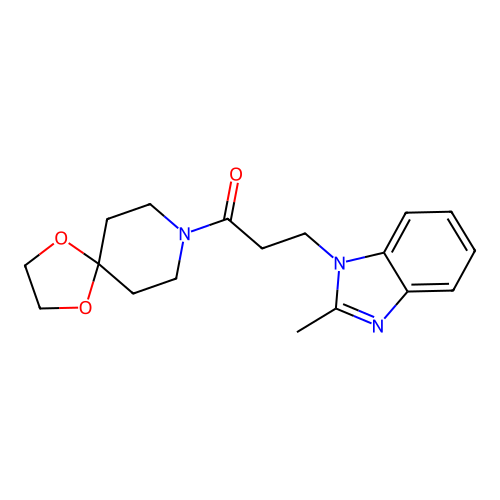 1-(1,4-dioxa-8-azaspiro[4.5]dec-8-yl)-3-(2-methyl-1H-benzimidazol-1-yl)propan-1-one structure