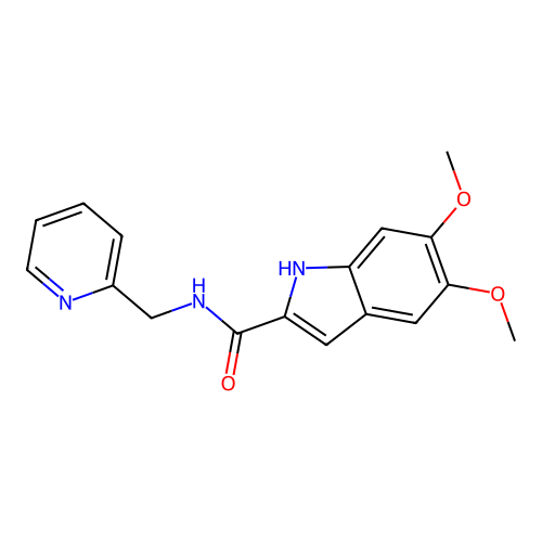 5,6-dimethoxy-N-(pyridin-2-ylmethyl)-1H-indole-2-carboxamide structure
