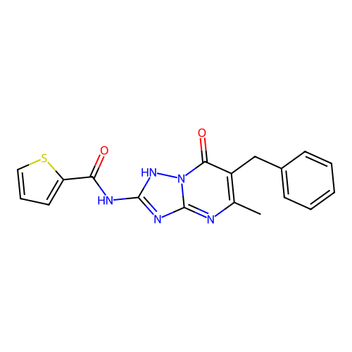 N-(6-benzyl-5-methyl-7-oxo-4,7-dihydro-[1,2,4]triazolo[1,5-a]pyrimidin-2-yl)thiophene-2-carboxamide structure