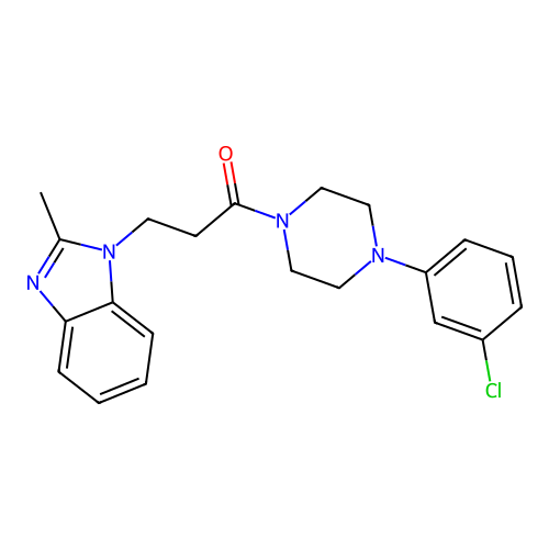 1-(4-(3-chlorophenyl)piperazin-1-yl)-3-(2-methyl-1H-benzo[d]imidazol-1-yl)propan-1-one structure