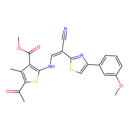 (Z)-methyl 5-acetyl-2-((2-cyano-2-(4-(3-methoxyphenyl)thiazol-2-yl)vinyl)amino)-4-methylthiophene-3-carboxylate structure